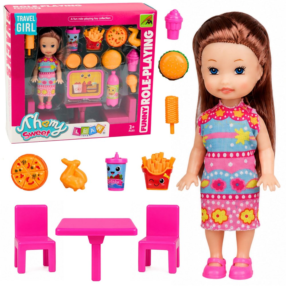 Lėlė su greito maisto rinkiniu 11 cm