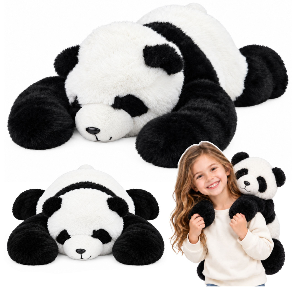 Pliušinis žaislas panda ilgomis rankomis, juodos ir baltos spalvos, 60 × 35 × 18 cm
