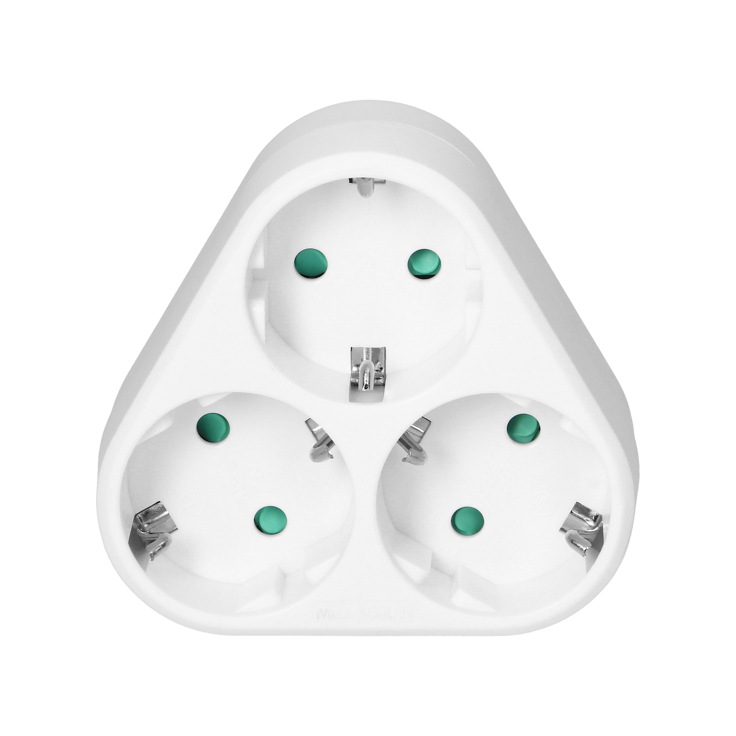 Trijų lizdų schuko tipo baltas kištukinis adapteris