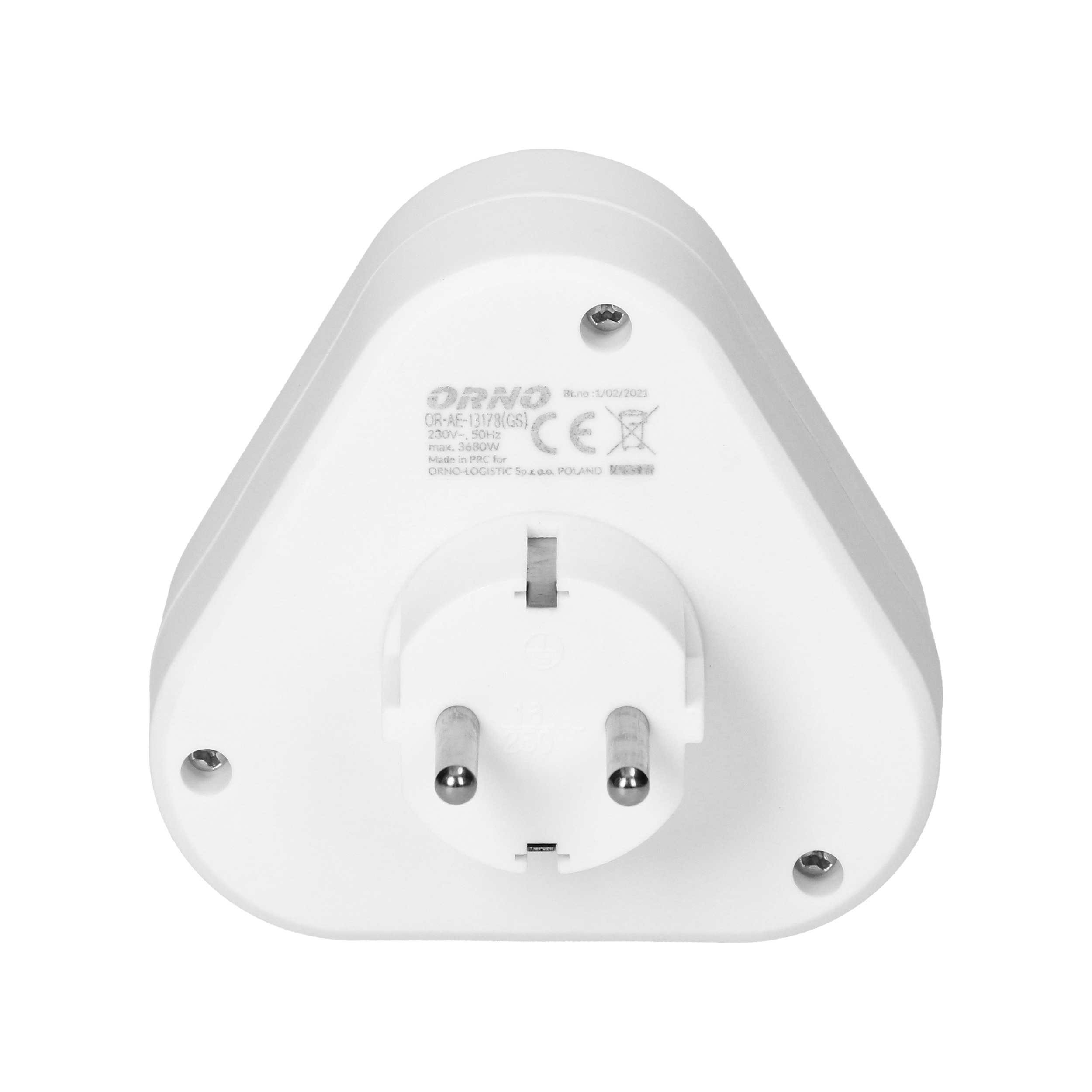 Trijų lizdų schuko tipo baltas kištukinis adapteris