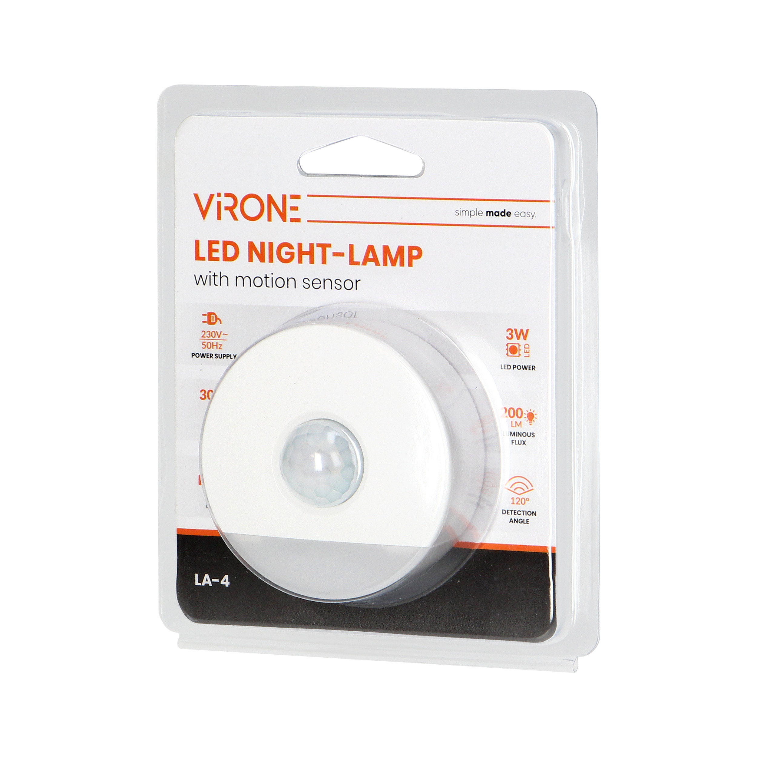 LED naktinė lemputė su judesio jutikliu, su koridoriaus funkcija 0,2W/3W, 200lm