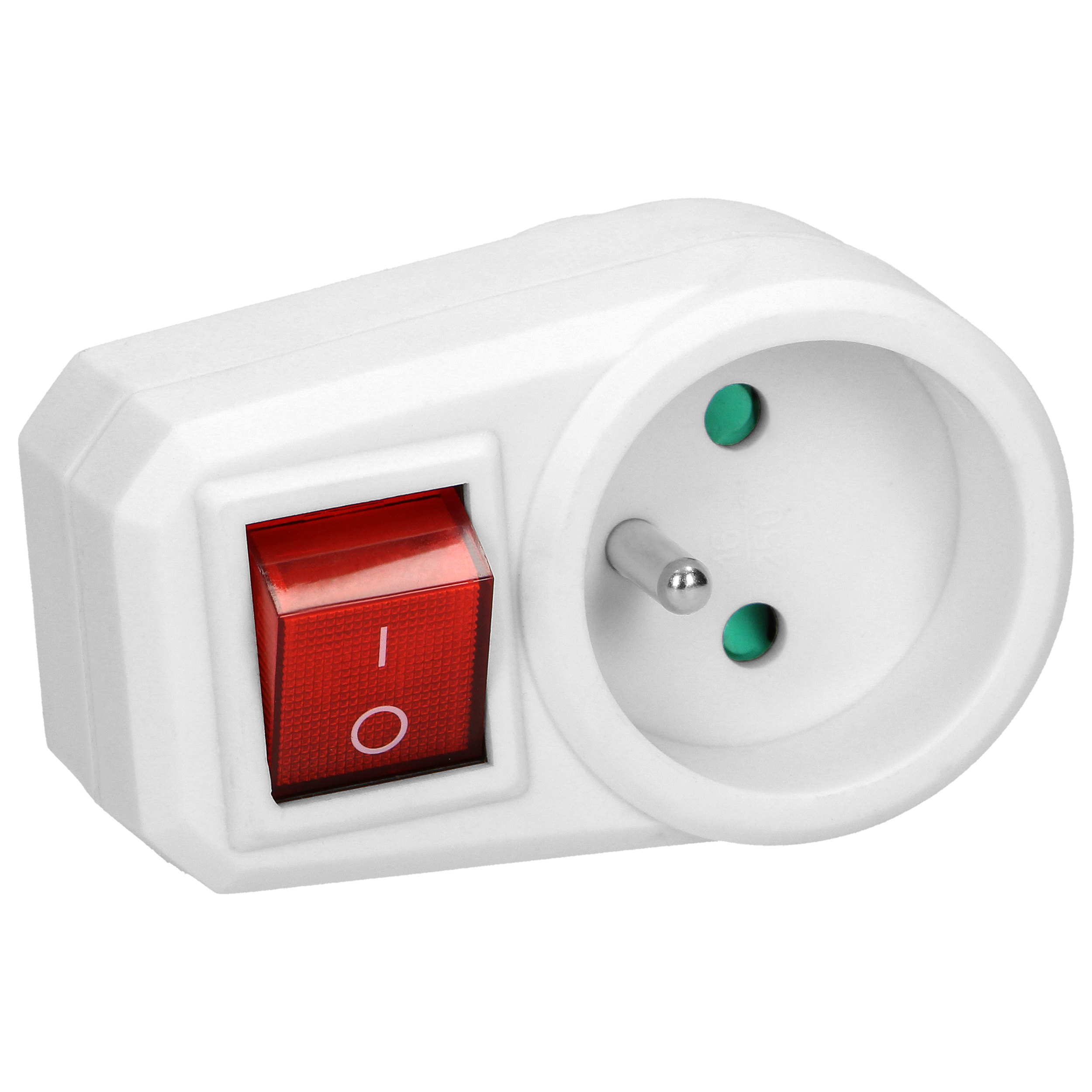 Adapteris su apvaliu lizdu ir jungikliu