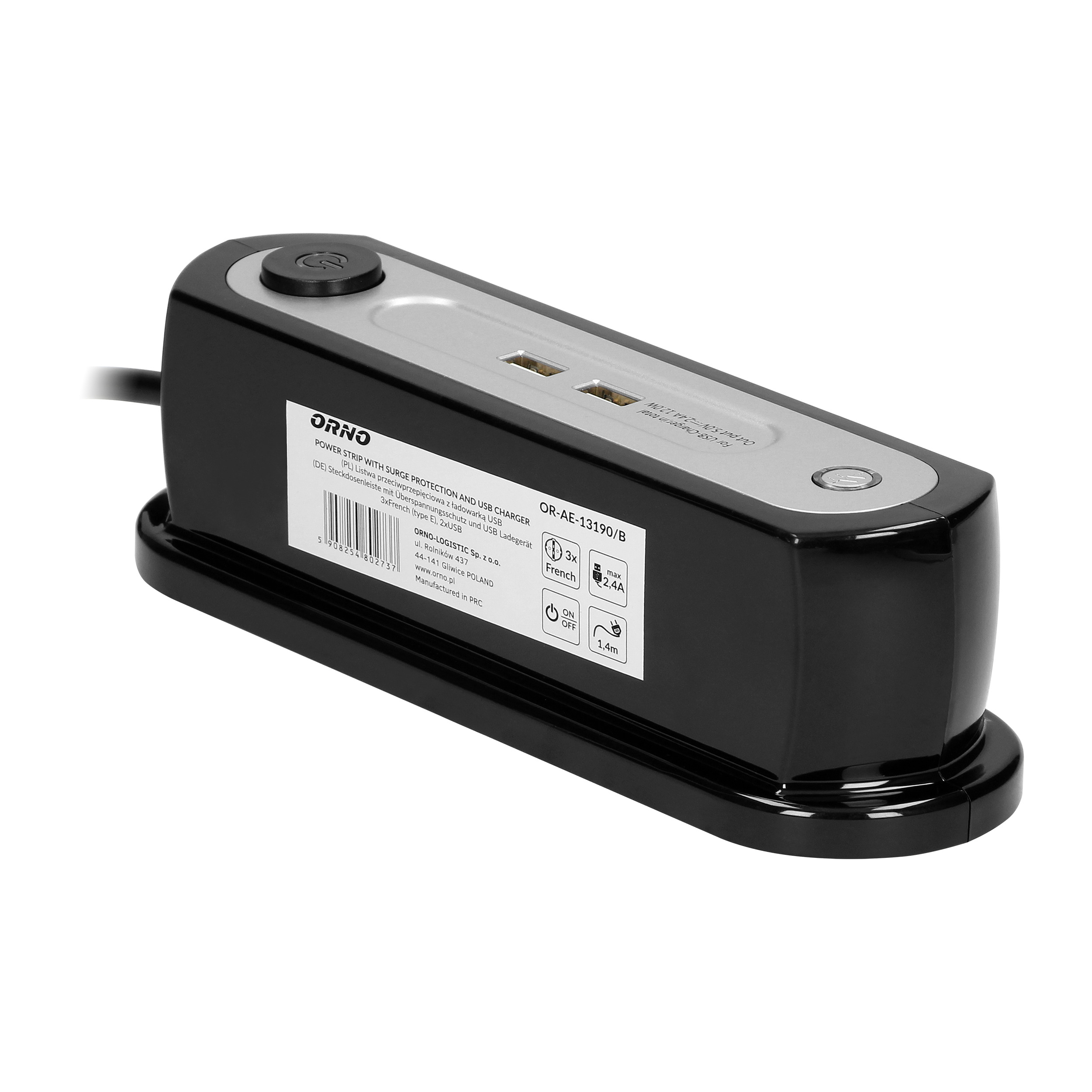 Stalinis maitinimo elementas 3x2p+z įkroviklis 2xusb or-ae-13190/b juodas, czarny