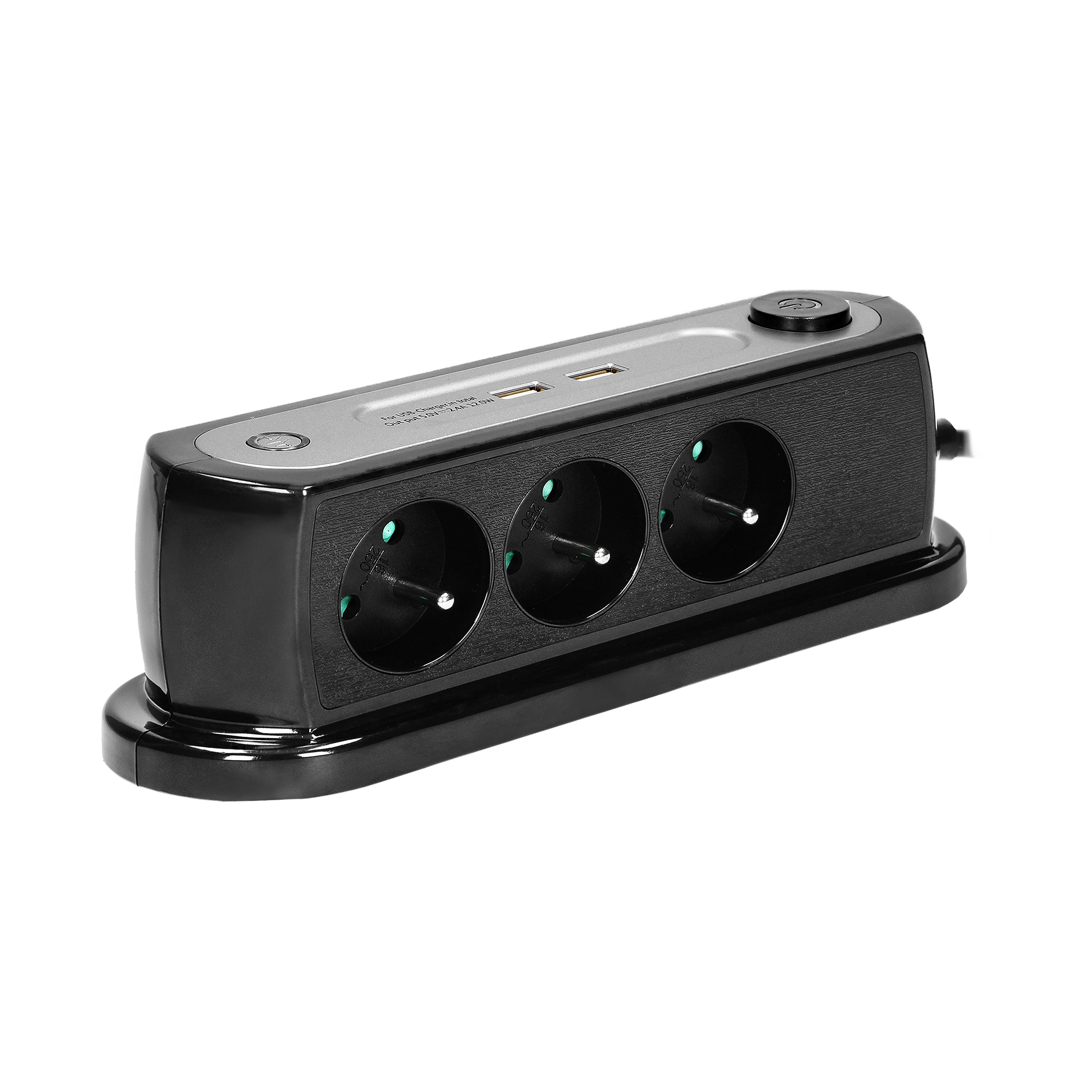 Stalinis maitinimo elementas 3x2p+z įkroviklis 2xusb or-ae-13190/b juodas, czarny
