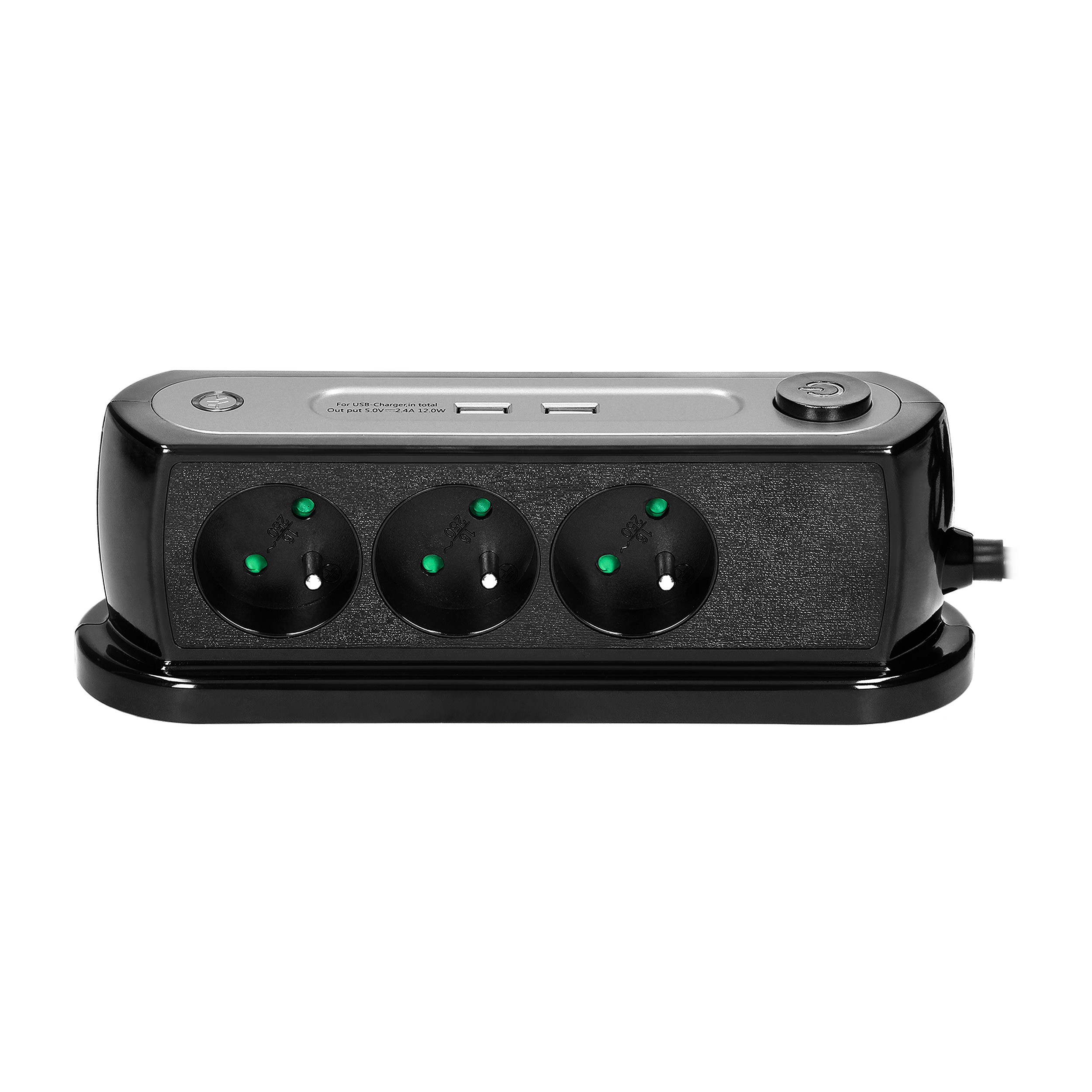 Stalinis maitinimo elementas 3x2p+z įkroviklis 2xusb or-ae-13190/b juodas, czarny