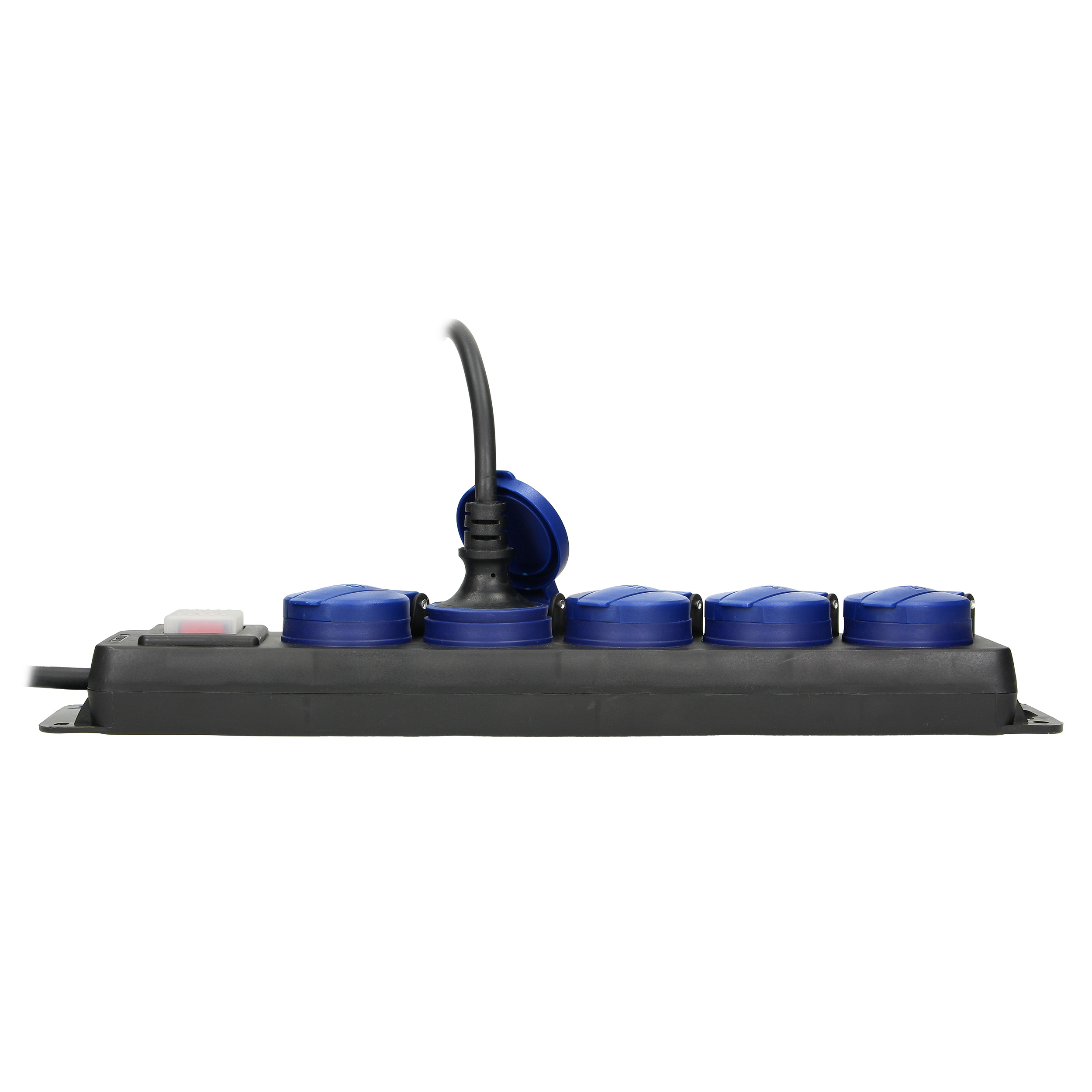 Dirbtuvių ilgintuvas su jungikliu IP44 5x2P+Z guminis kabelis OR-AE-13159(GS)/5M schuko
