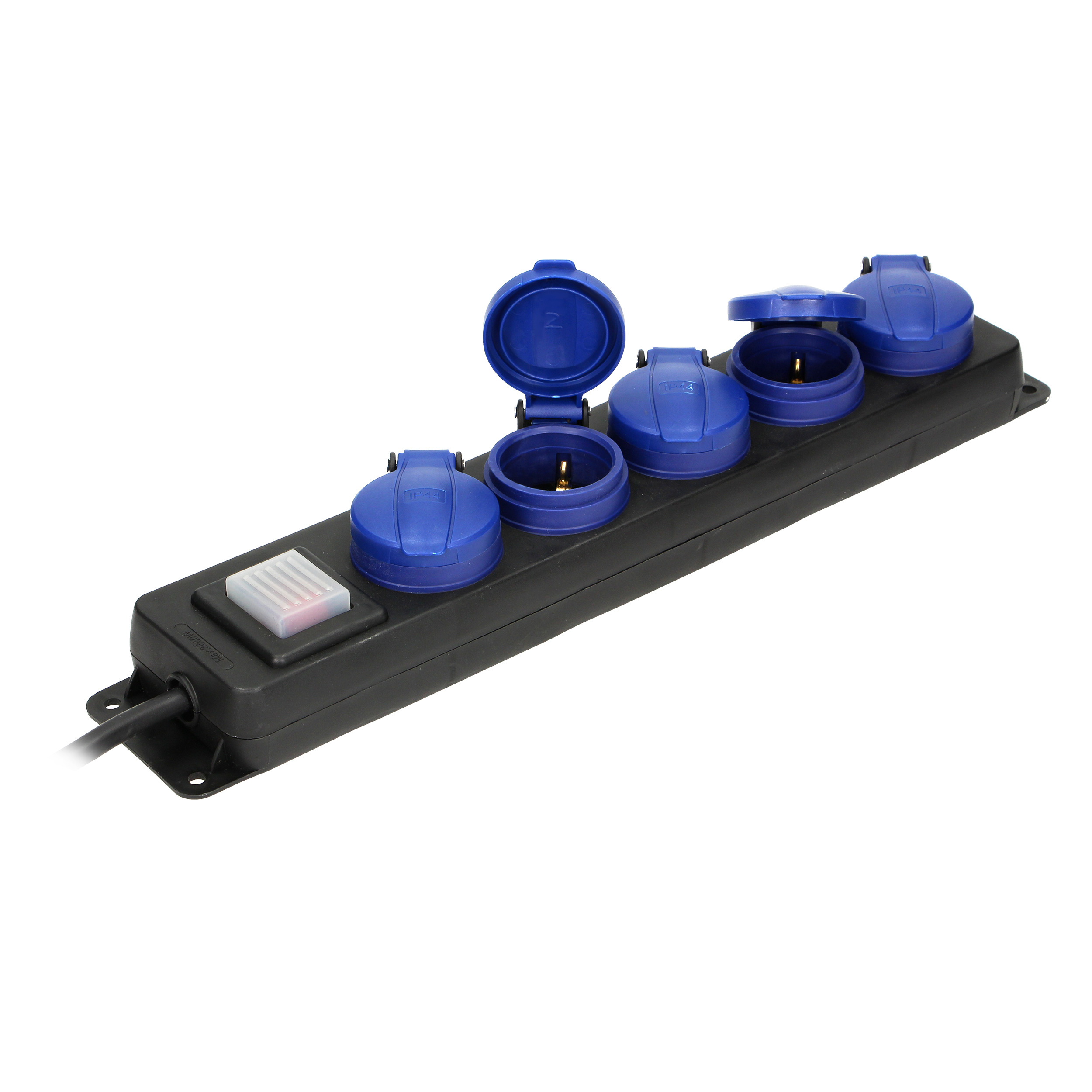 Dirbtuvių ilgintuvas su jungikliu IP44 5x2P+Z guminis kabelis OR-AE-13159(GS)/5M schuko