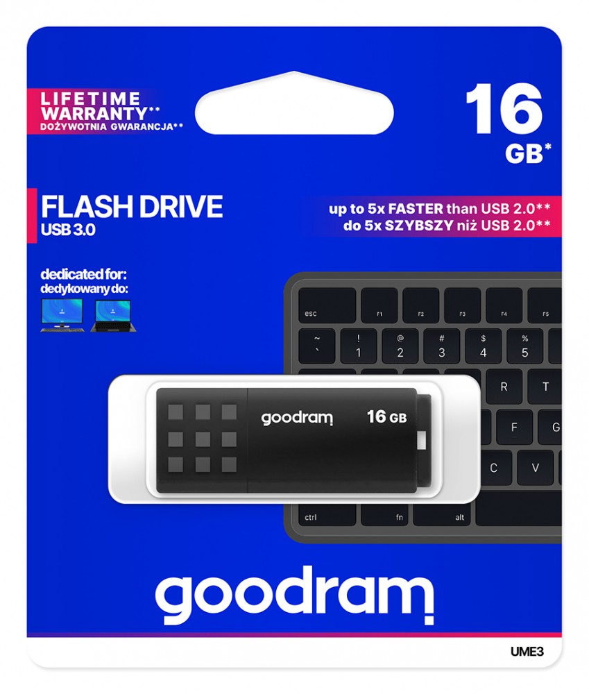 USB laikmena goodram usb 3.0 atmintinė 16 gb, juoda