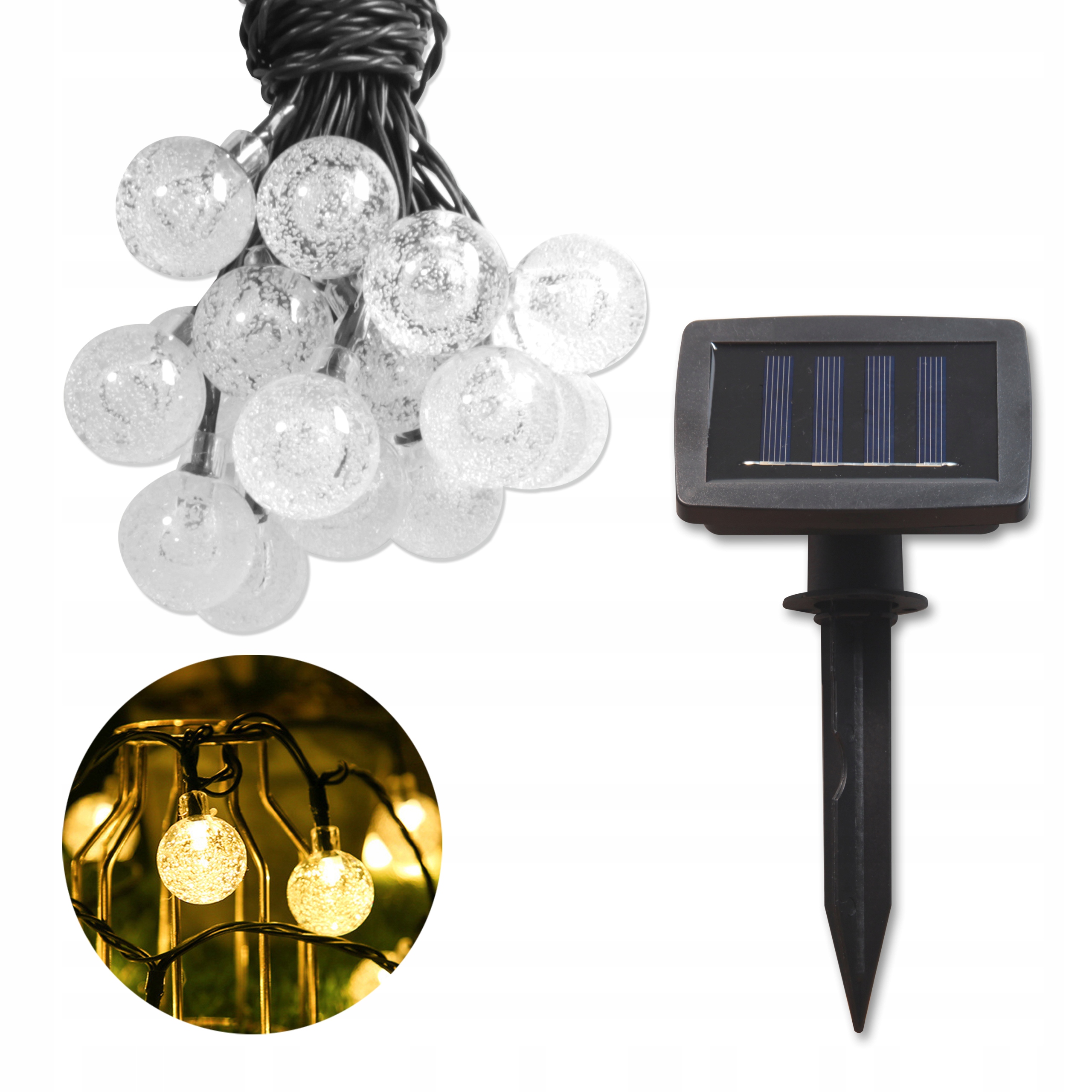 Led girlianda su saulės baterija burbuliukai, 4.85 m