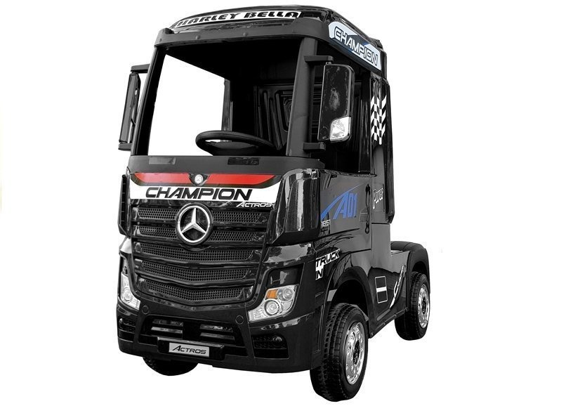 Vaikiškas elektromobilis sunkvežimis mercedes actros juodas lakuotas su mp4