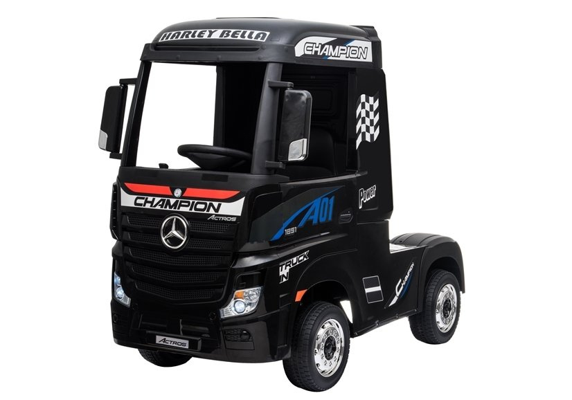 Vaikiškas elektromobilis sunkvežimis mercedes actros juodas lakuotas su mp4