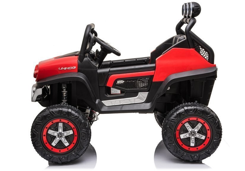 Vaikiškas elektrinis visureigis mercedes unimog s, raudonas