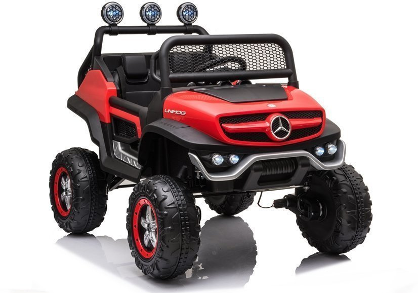 Vaikiškas elektrinis visureigis mercedes unimog s, raudonas