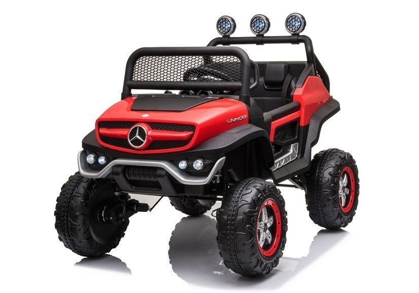 Vaikiškas elektrinis visureigis mercedes unimog s, raudonas