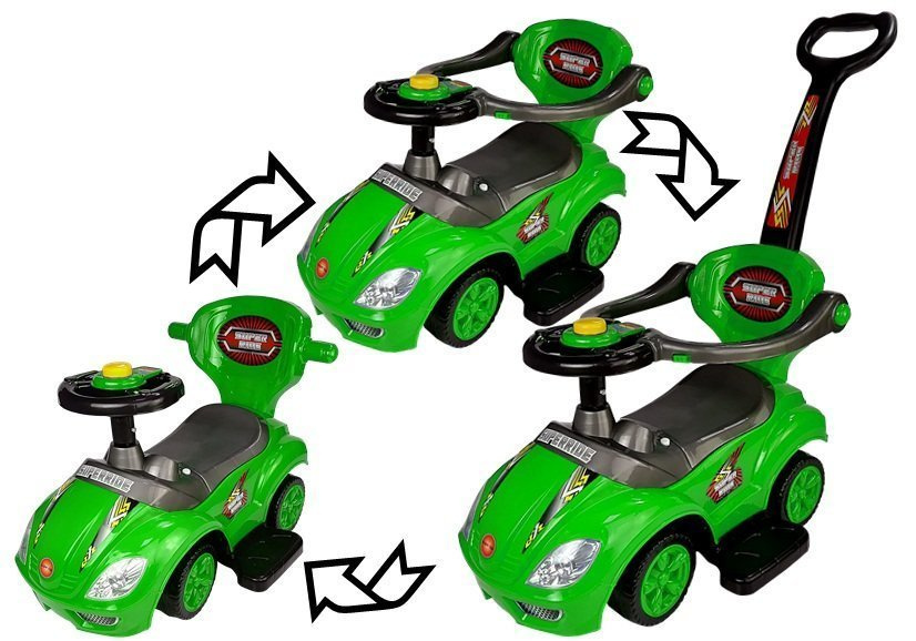 Paspiriama mašinėlė-stumdukas mega car 3in1, žalia