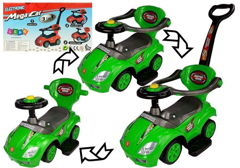 Paspiriama mašinėlė-stumdukas mega car 3in1, žalia
