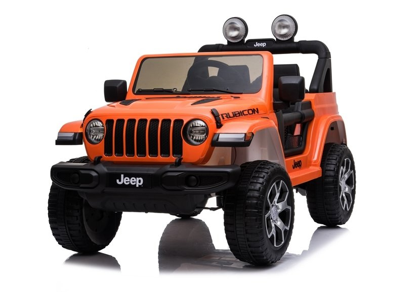 Dvivietis vaikiškas elektromobilis jeep rubicon 4x4, oranžinis