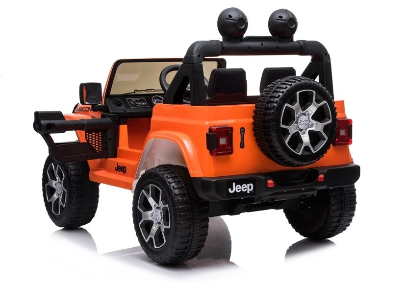 Dvivietis vaikiškas elektromobilis jeep rubicon 4x4, oranžinis
