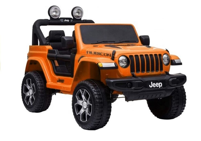 Dvivietis vaikiškas elektromobilis jeep rubicon 4x4, oranžinis