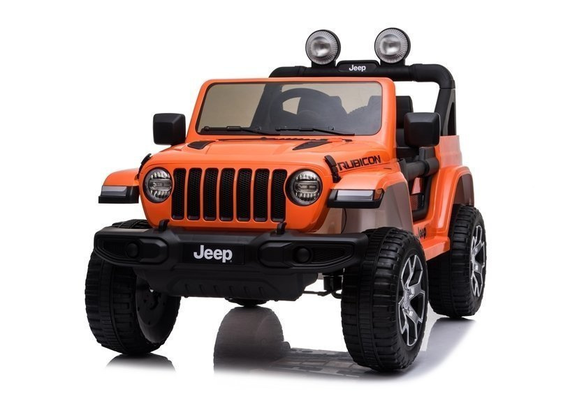 Dvivietis vaikiškas elektromobilis jeep rubicon 4x4, oranžinis