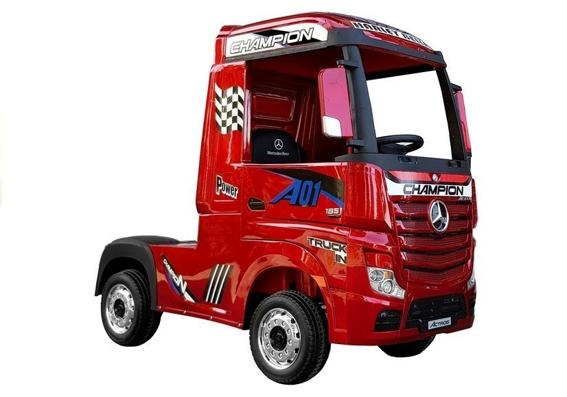 Vaikiškas elektromobilis sunkvežimis mercedes actros raudonas lakuotas su mp4