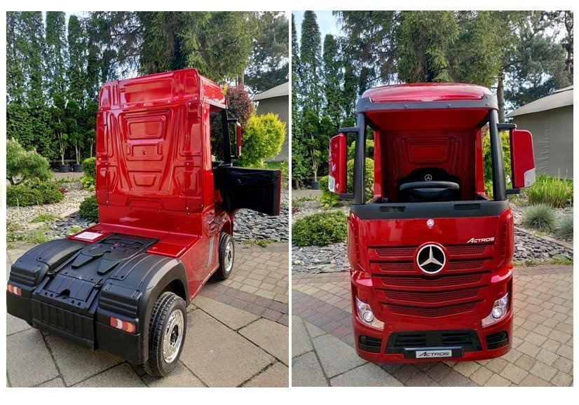 Vaikiškas elektromobilis sunkvežimis mercedes actros raudonas lakuotas su mp4