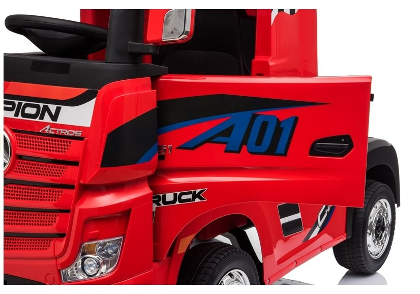Vaikiškas elektromobilis sunkvežimis mercedes actros raudonas lakuotas su mp4