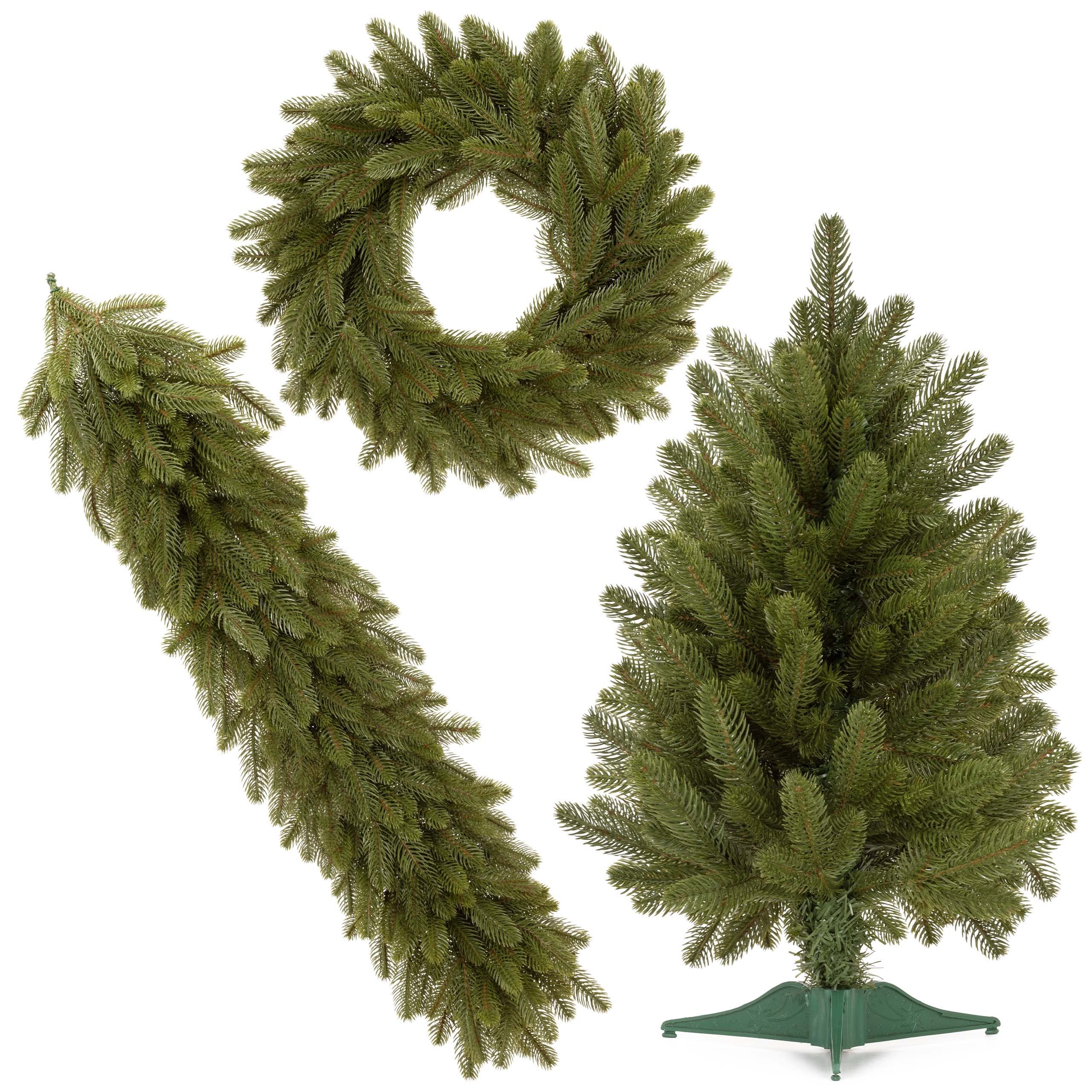 Eglės dekoracijų rinkinys su vainiku ir girlianda, žalias, 60 cm