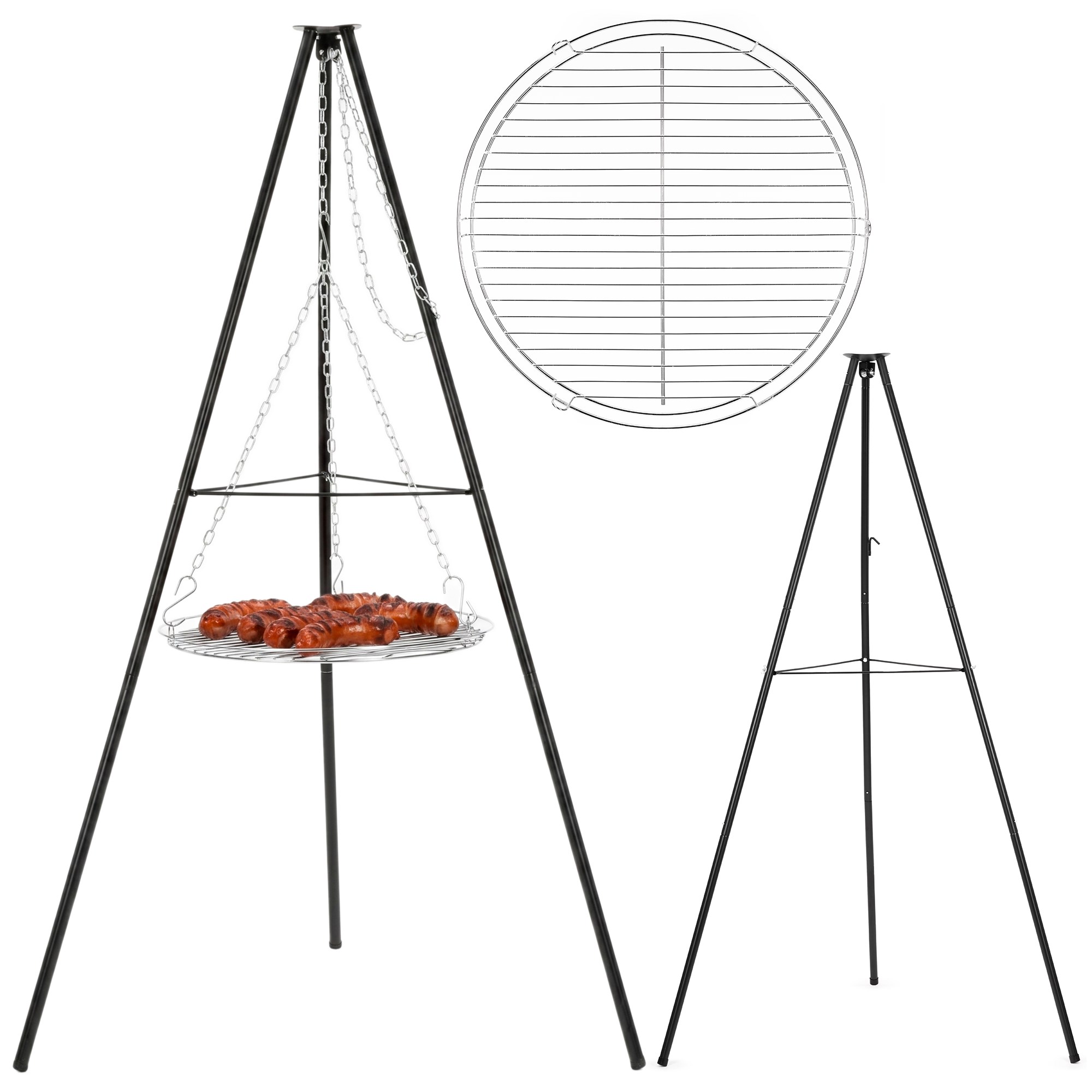 Laužo grilis su 51 cm grotelėmis, juodas/sidabrinis, 152 cm