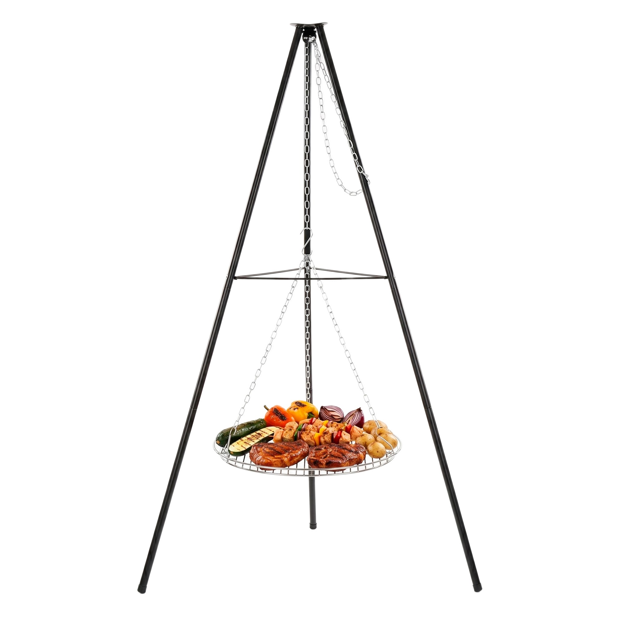 Laužo grilis su 51 cm grotelėmis, juodas/sidabrinis, 152 cm