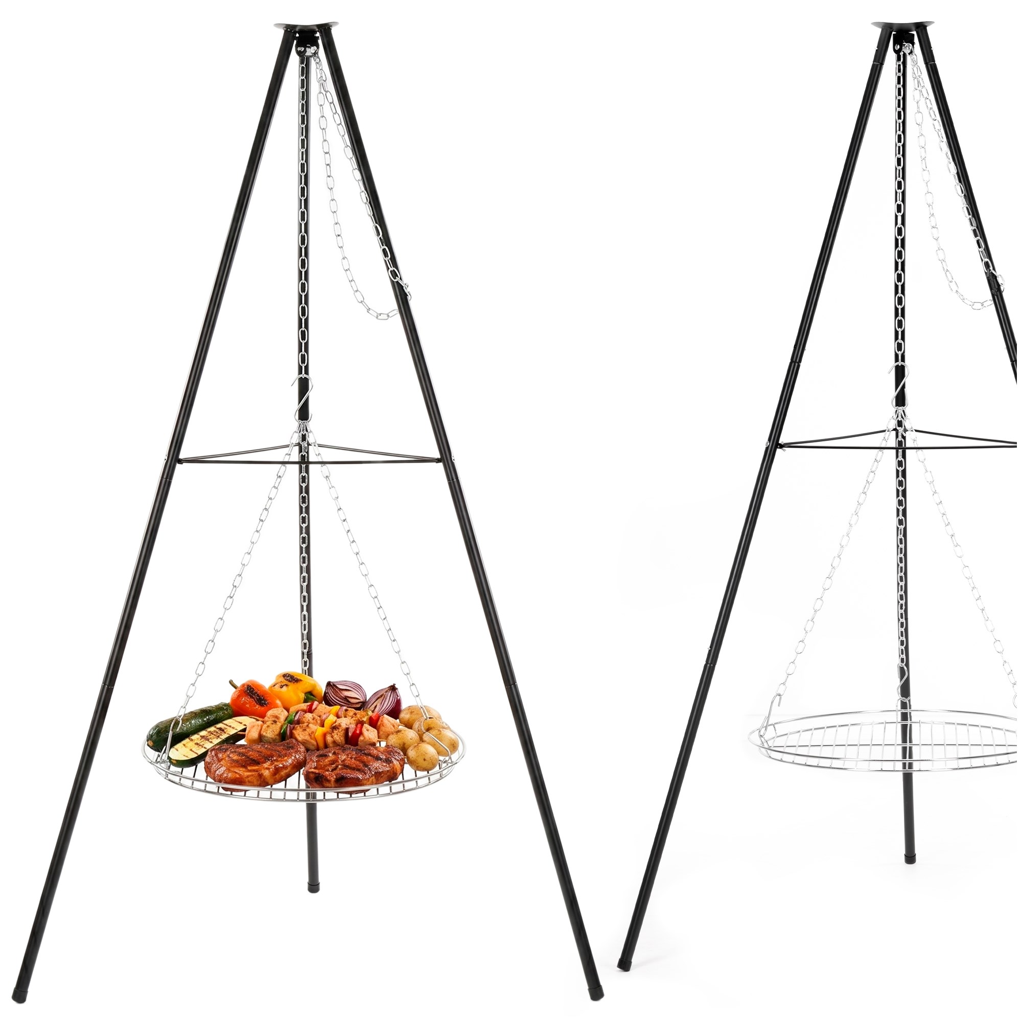 Laužo grilis su 51 cm grotelėmis, juodas/sidabrinis, 152 cm 2