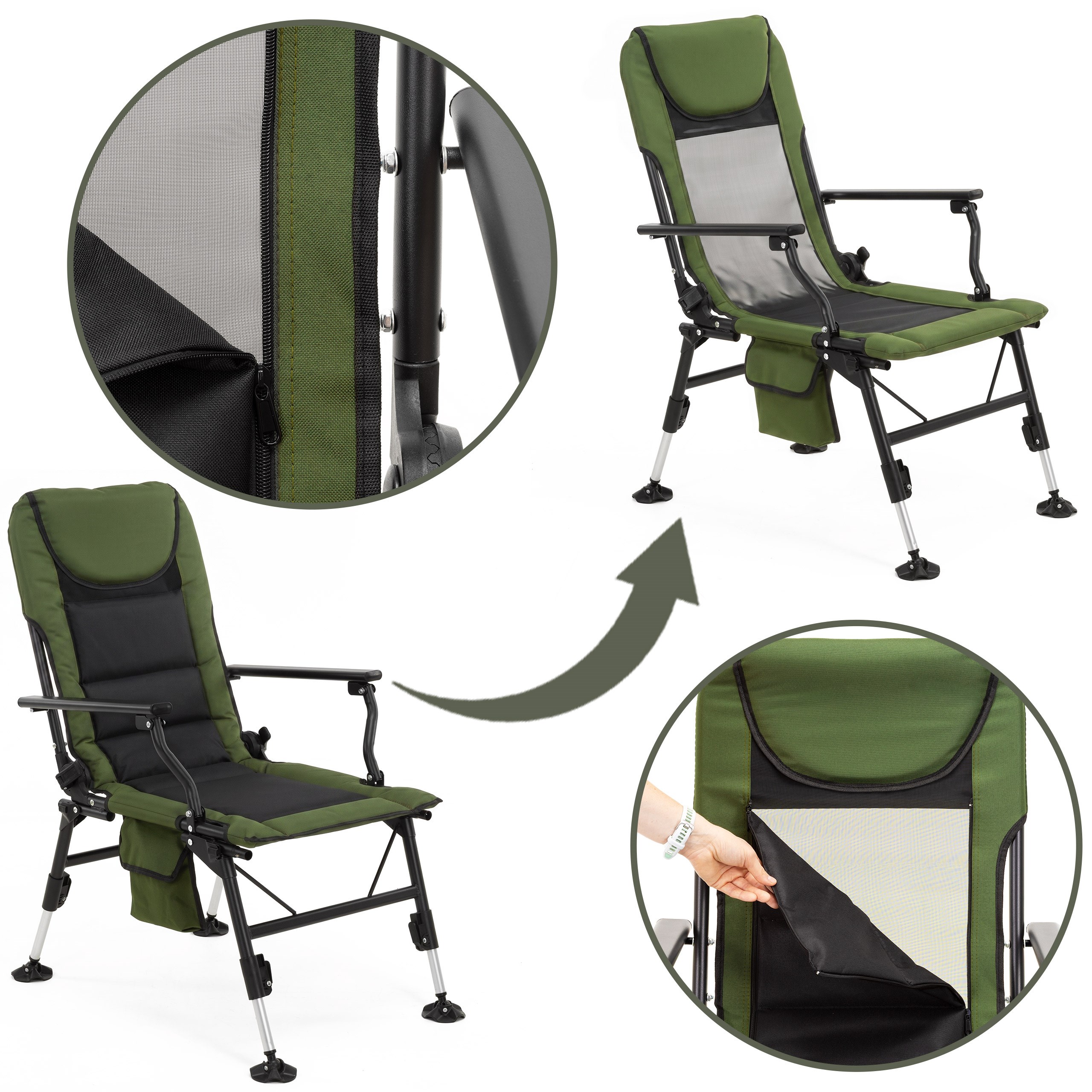 Gultas su 5 padėčių reguliuojamu atlošu ir reguliuojamomis kojelėmis, tamsiai žalias / juodas, 110 cm 2