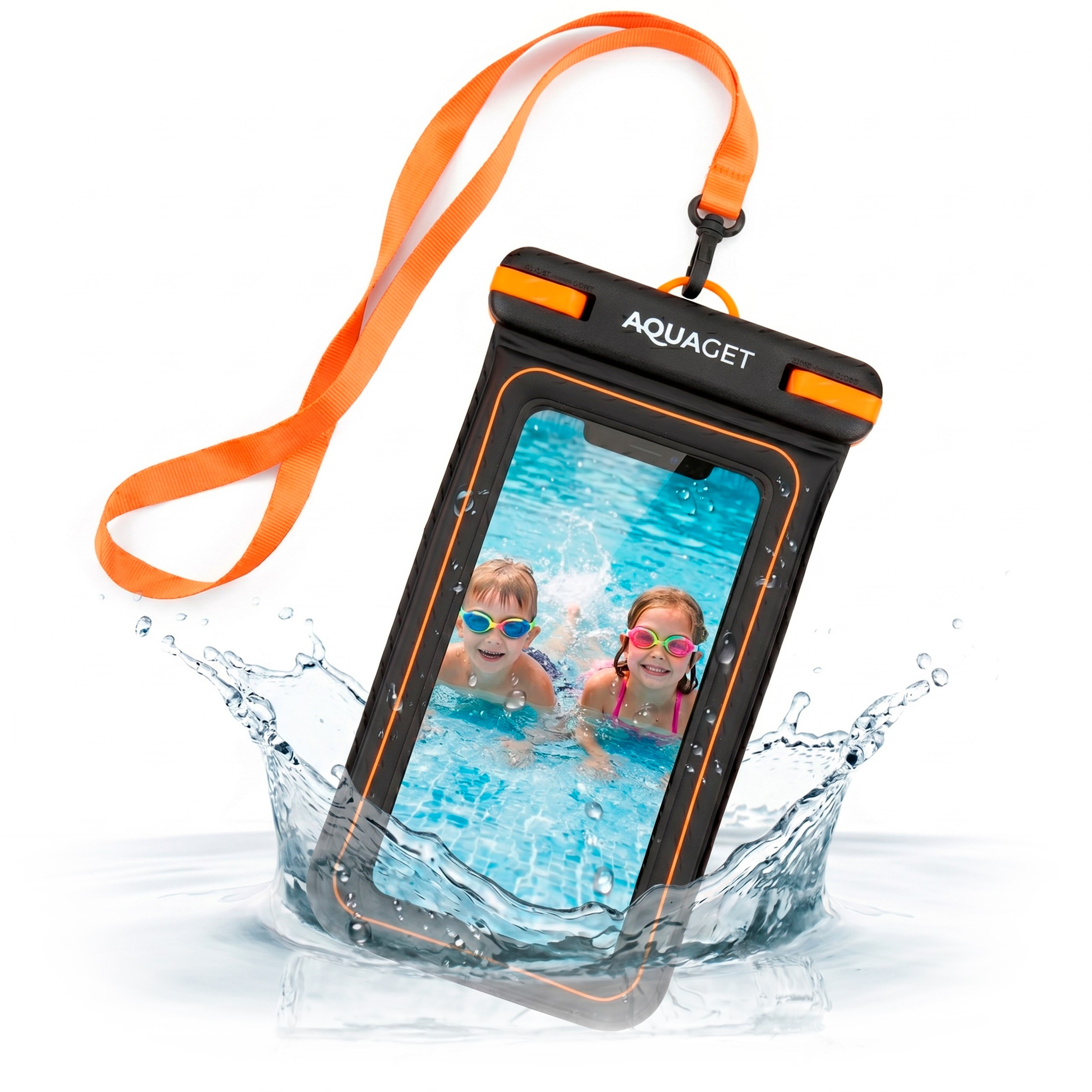 Plūduriuojantis IPX8 telefono dėklas, juodas / oranžinis / skaidrus, 23,5 cm