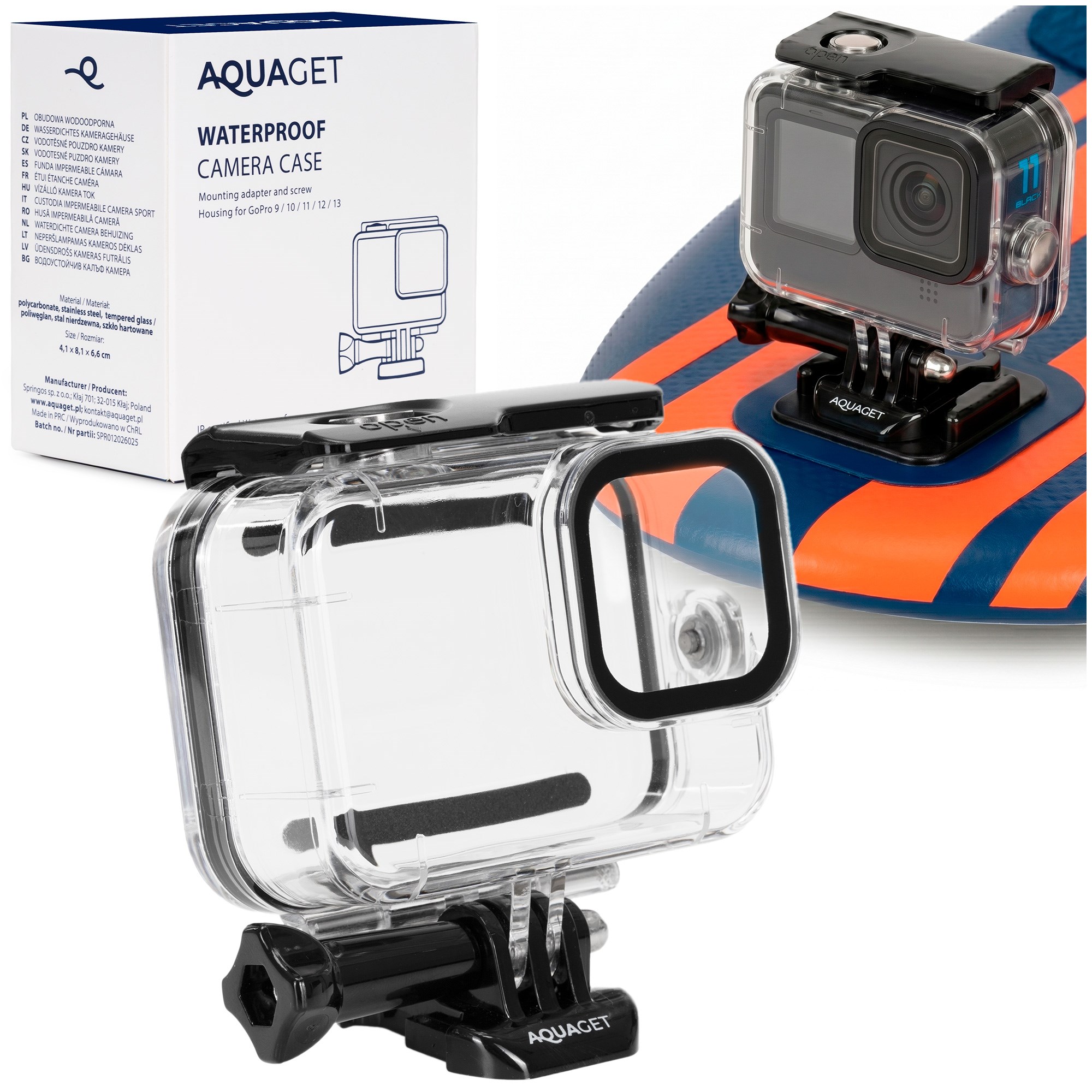 Veiksmo kameros povandeninis korpusas, GoPro Hero 9–13, iki 45 m, skaidrus, 9 × 8,5 × 4,5 cm 3