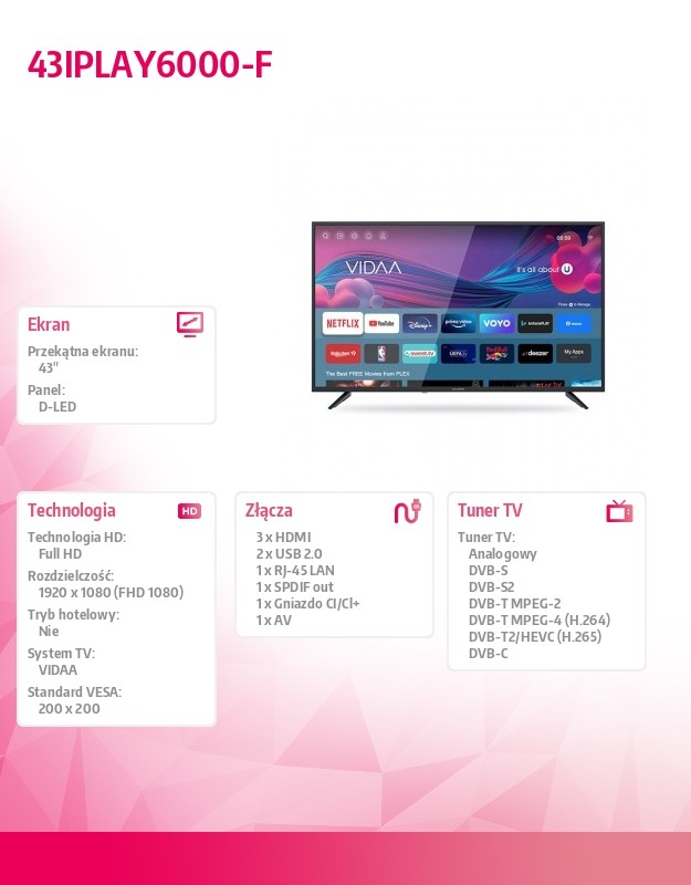 Led televizorius 43 colių 43iplay6000-f