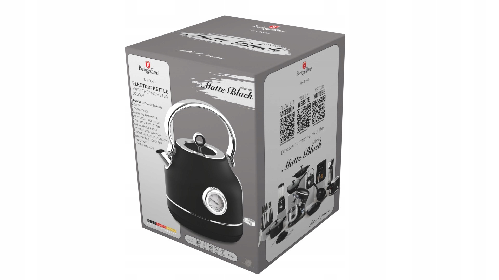 Virdulys elektrinis virdulys su termometru berlinger haus bh-9640, juodas, 1,7l