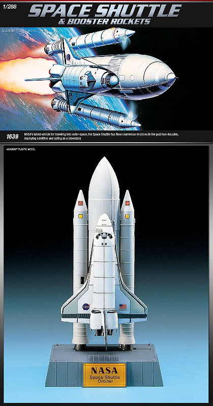 Klijuojamas modelis academy 12707 space shuttle with booster rocket 1/288