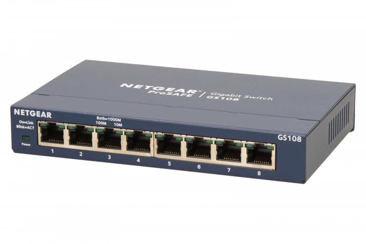 Netgear prosafe plus gs108 (8 x gigabit ethernet/fast ethernet/ethernet, desktop, auto-sensing per port)