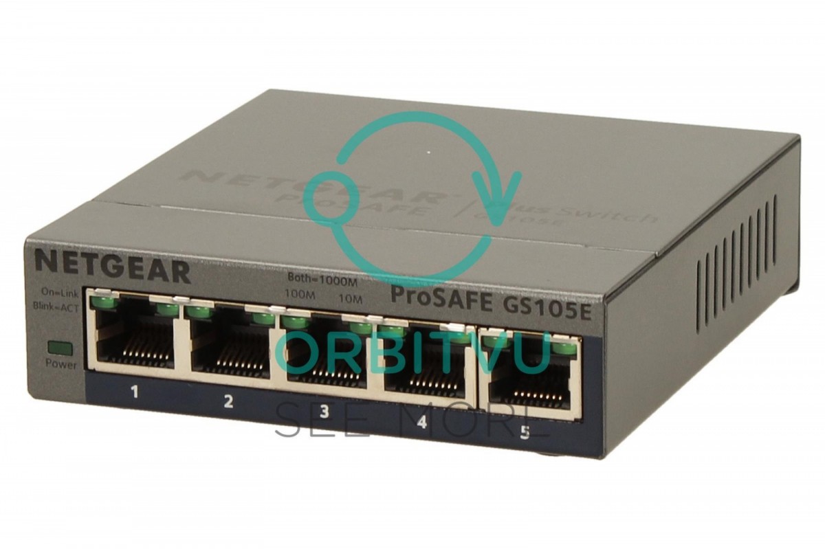 Netgear gs105e, 5x 10/100/1000 prosafe plus switch (management via pc utility), vlan, qos, metal casing, external power adapter