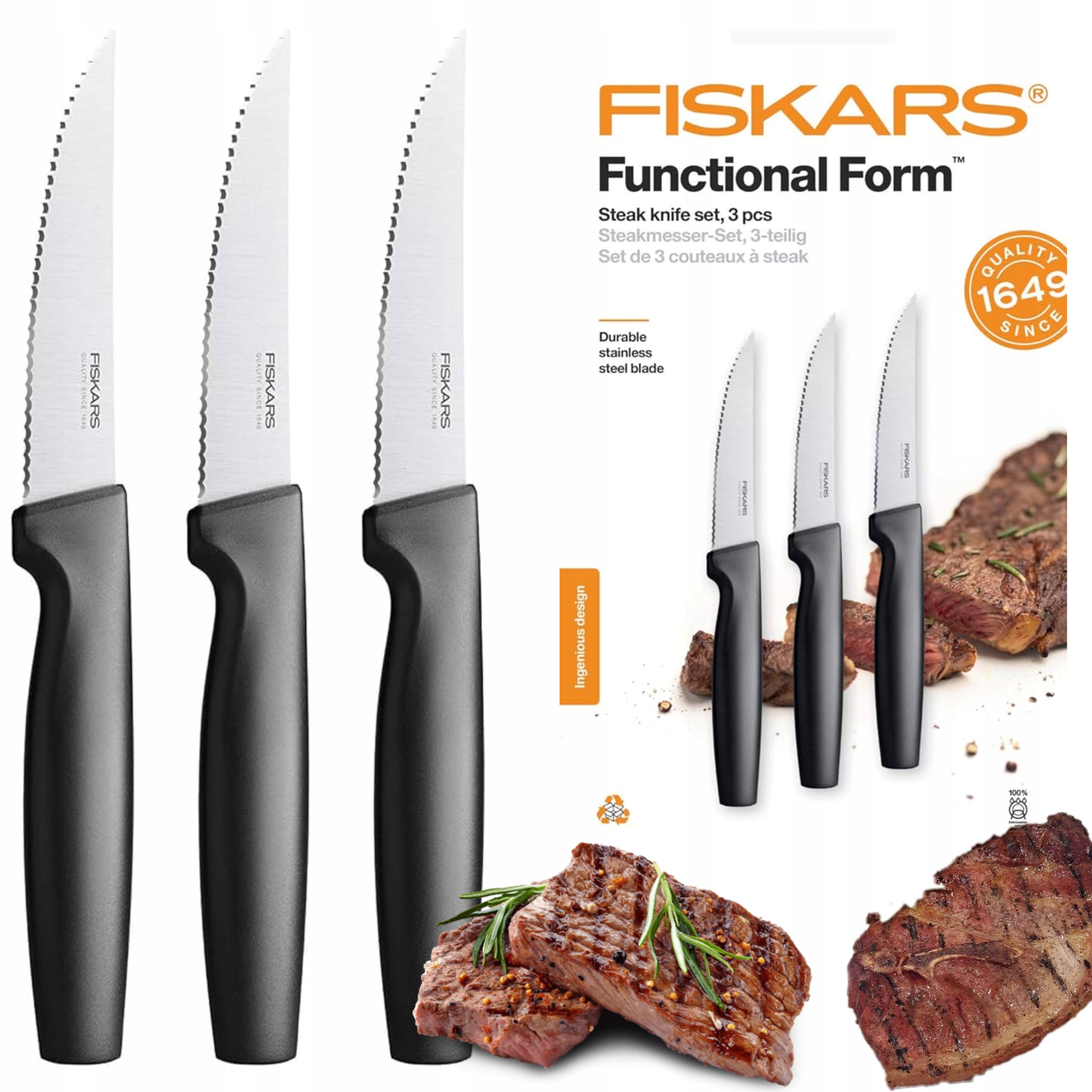 Fiskars Functional Form peilių kepsniams rinkinys, 3 vnt