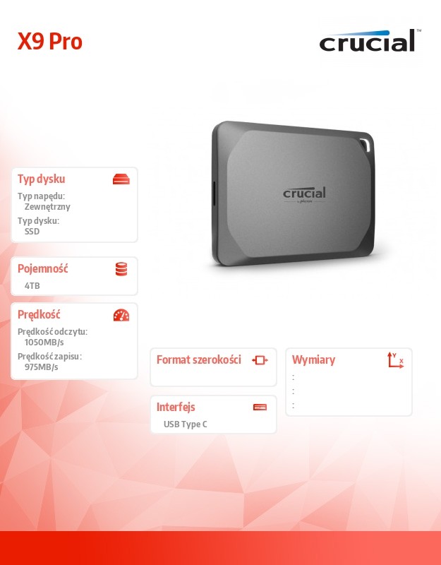 Išorinis kietasis diskas crucial x9 pro usb 3.2 gen 2 portable ssd