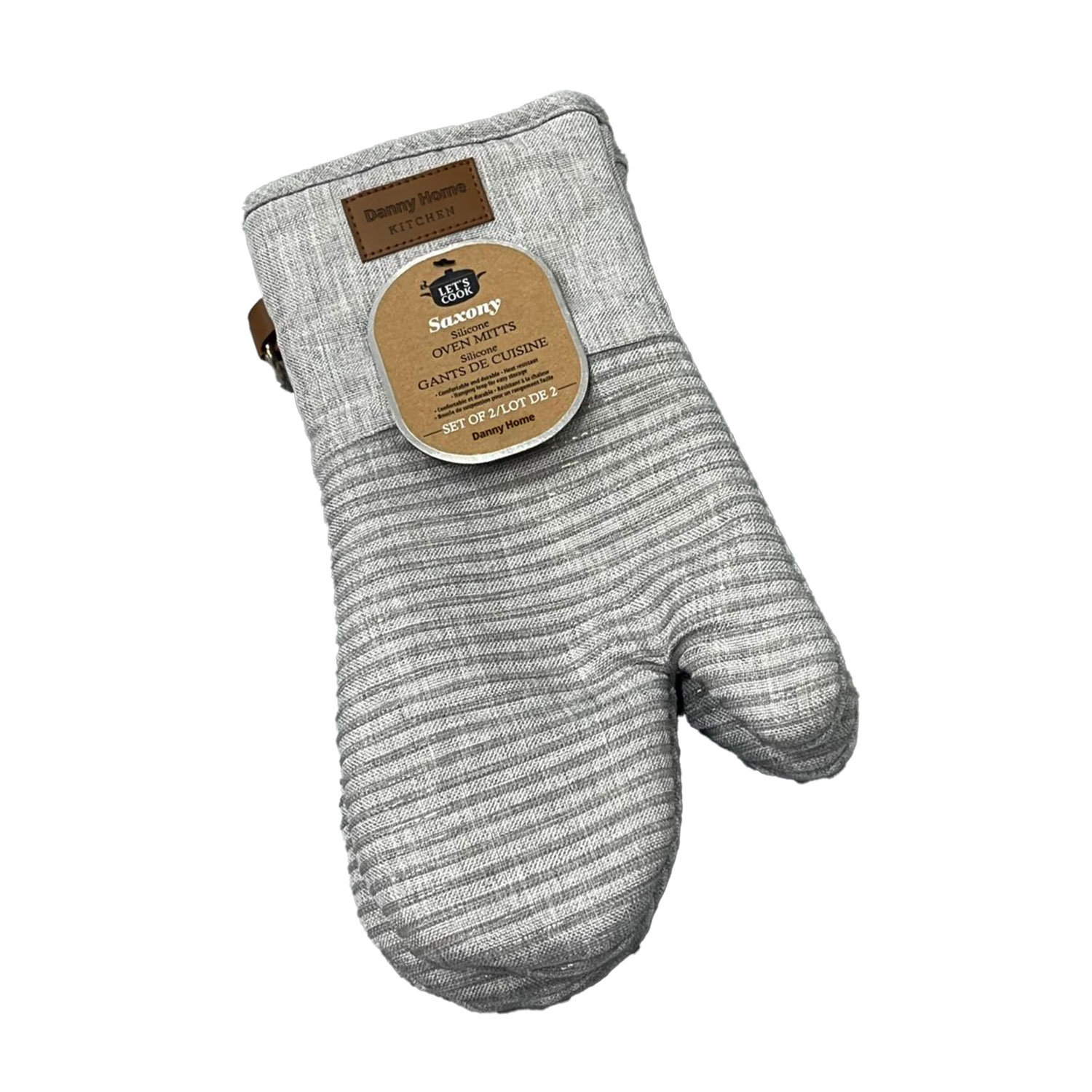 Cepeškrāsns cimdi ar silikona pretslīdēšanas elementiem, pelēki, 31 cm, 2 gab.
