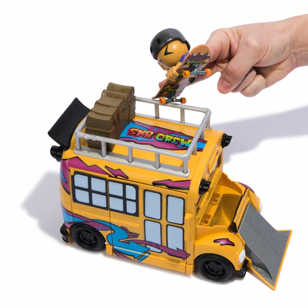 Žaislų rinkinys tech deck rampa ultra sk8 crew bus + kolekcinė riedlentė + figūrėlė