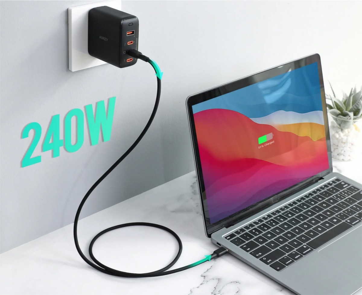 Aukey cb-scc241 usb-c power delivery pd 240w 5a 20v 1m nylon juoda