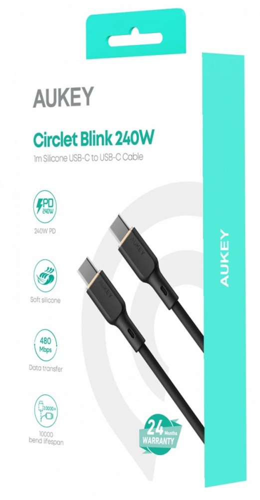 Aukey cb-scc241 usb-c power delivery pd 240w 5a 20v 1m nylon juoda