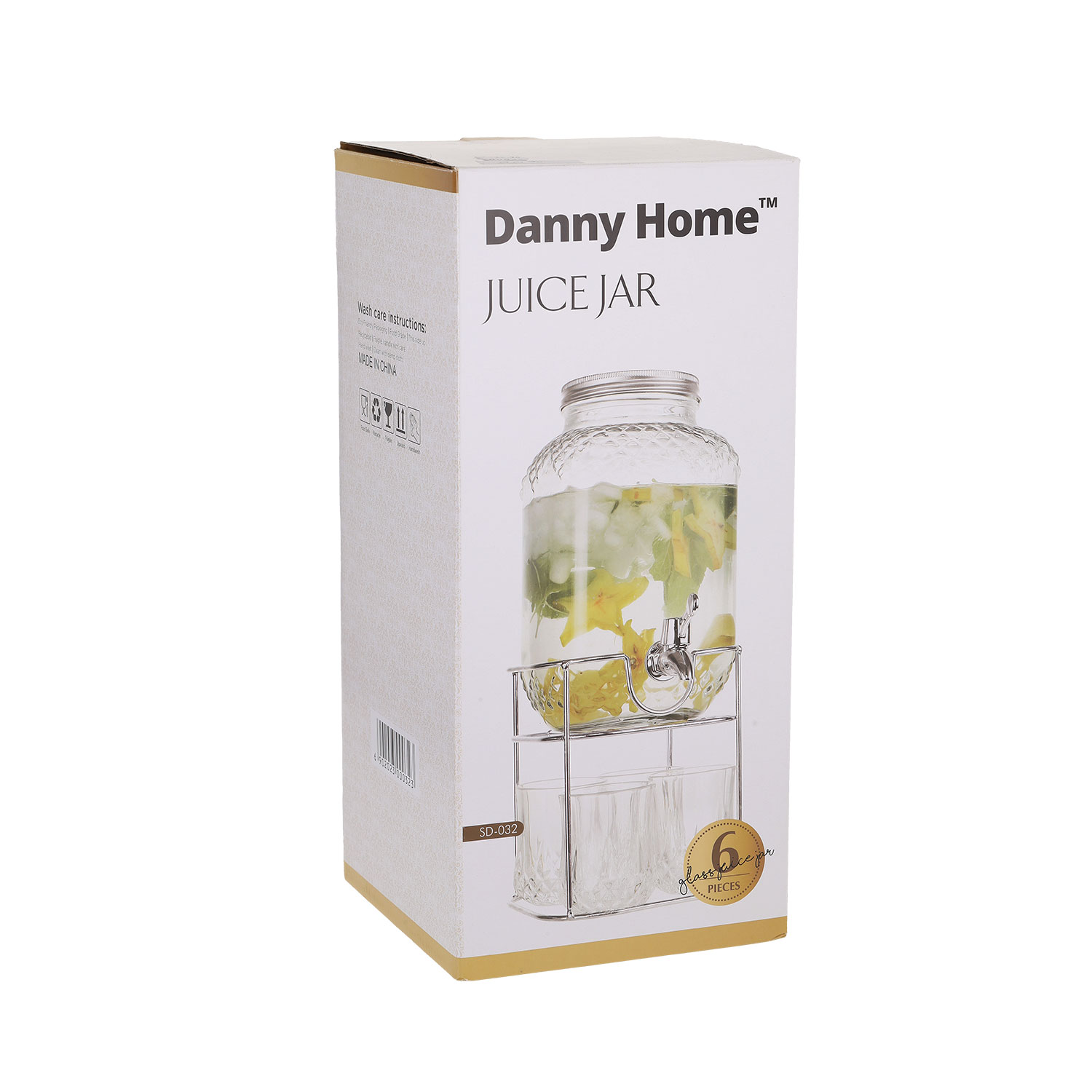 Gėrimų dozatoriaus rinkinys su čiaupu ir 4 stiklinėmis, 4 l, 15 × 15 × 25 cm, 5 dalių