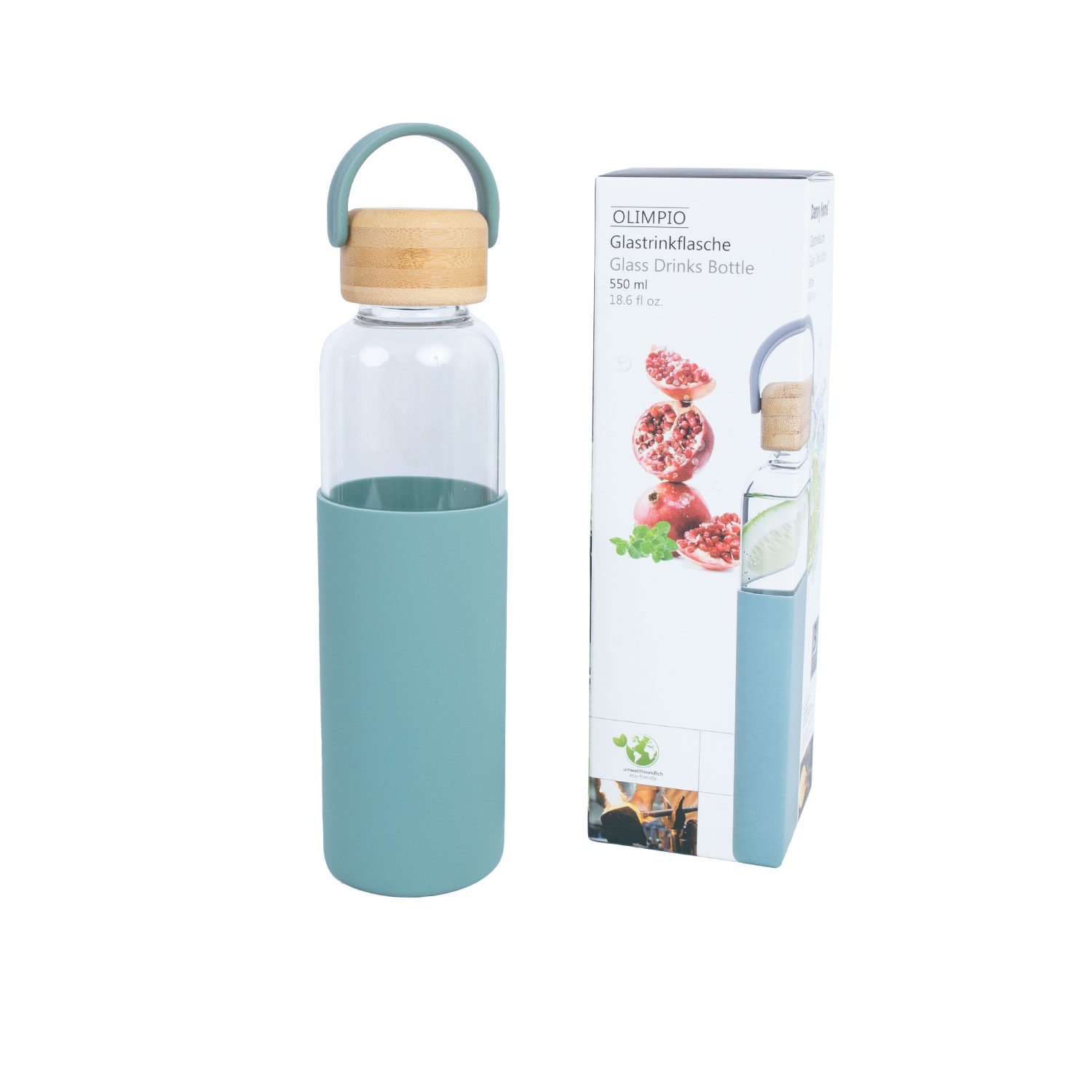 Stiklinis gertuvė su bambukiniu dangteliu, 550 ml, 22,5 cm 3