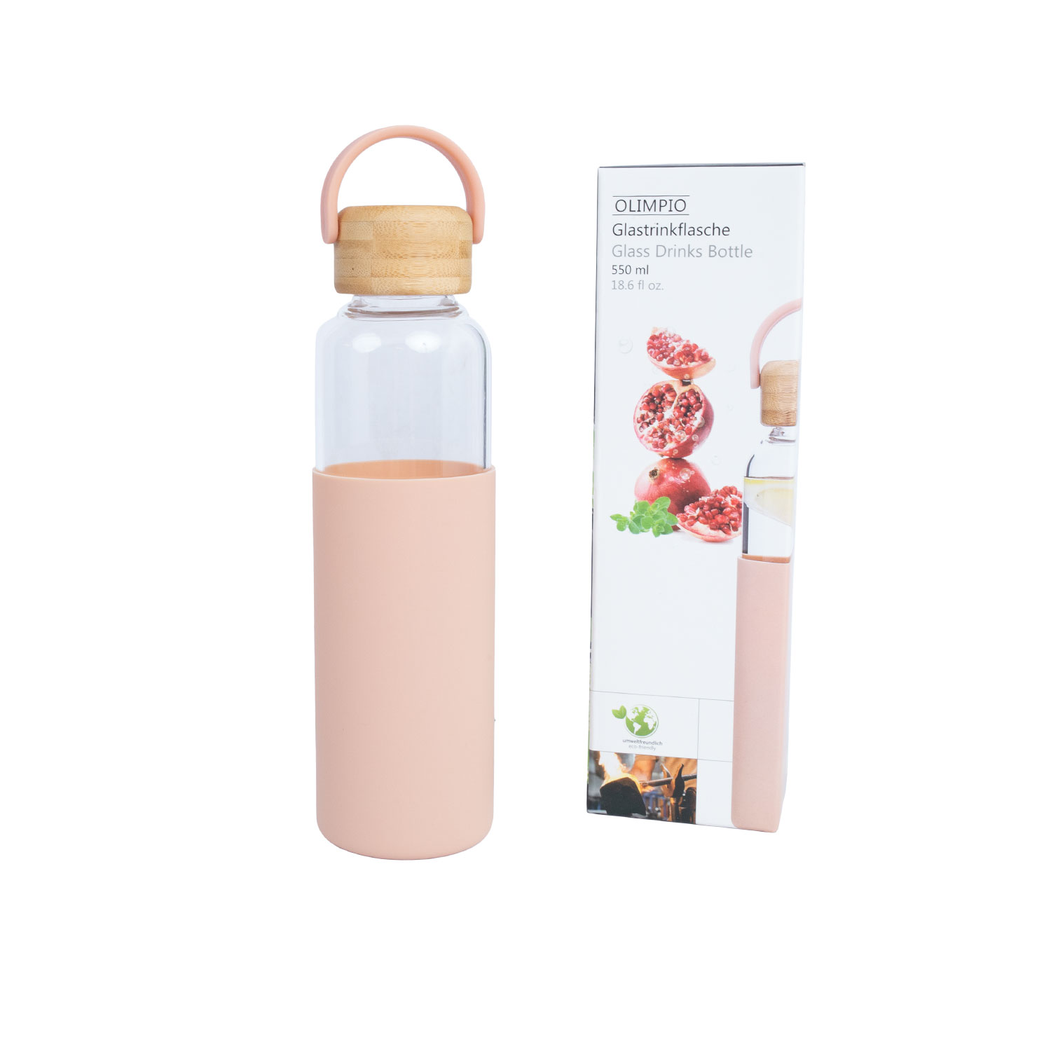 Stiklinis gertuvė su bambukiniu dangteliu, 550 ml, 22,5 cm