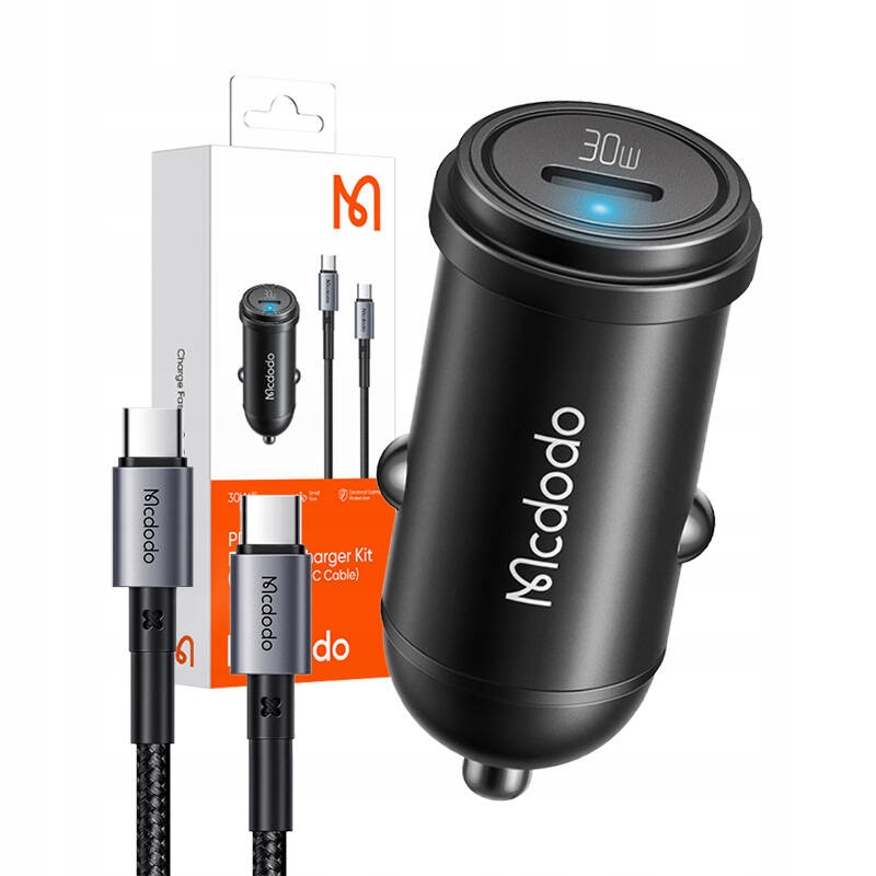 Car charger mcdodo cc-7493 65w with mini white usb-c cable with e-mark chip 1m 100w (black)