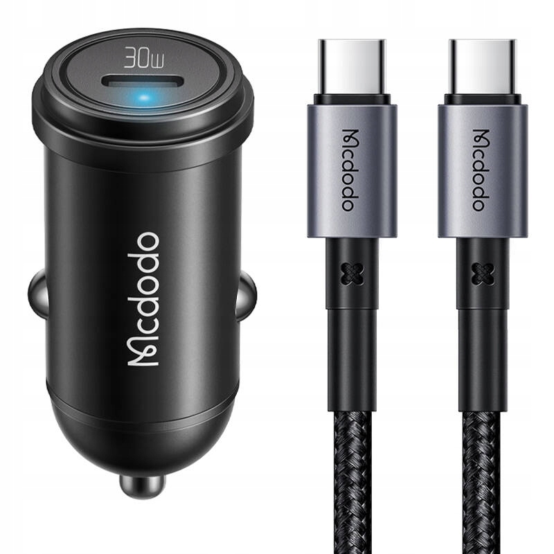 Car charger mcdodo cc-7493 65w with mini white usb-c cable with e-mark chip 1m 100w (black)